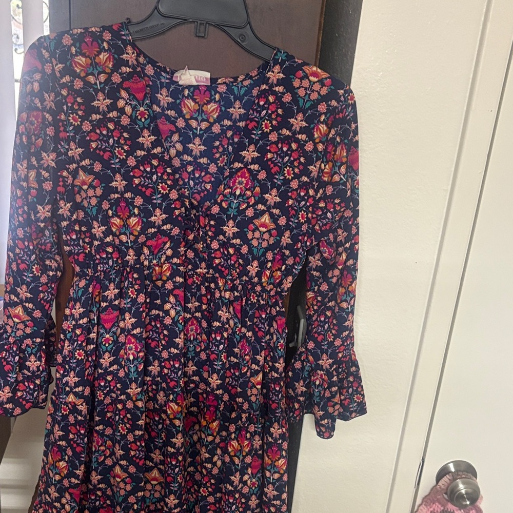 Floral Maxi Dress - Navy and Pink